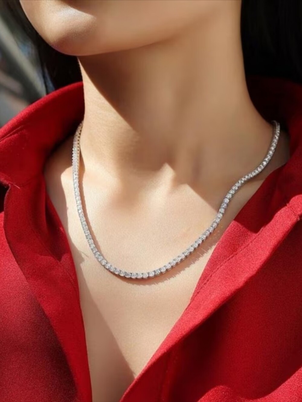 Radiant White Tennis Necklace— Sleek Silver Sparkle NWOT